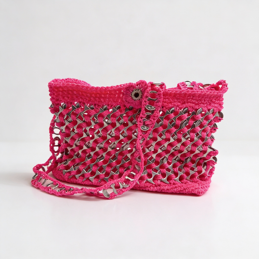 Upcycled Soda Pop Tab Crochet Crossbody Bag --- Handmade in California