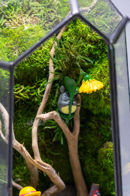 Totoro & Mei in Forest -  Ghibli-inspired Preserved Moss Terrarium Home Decor