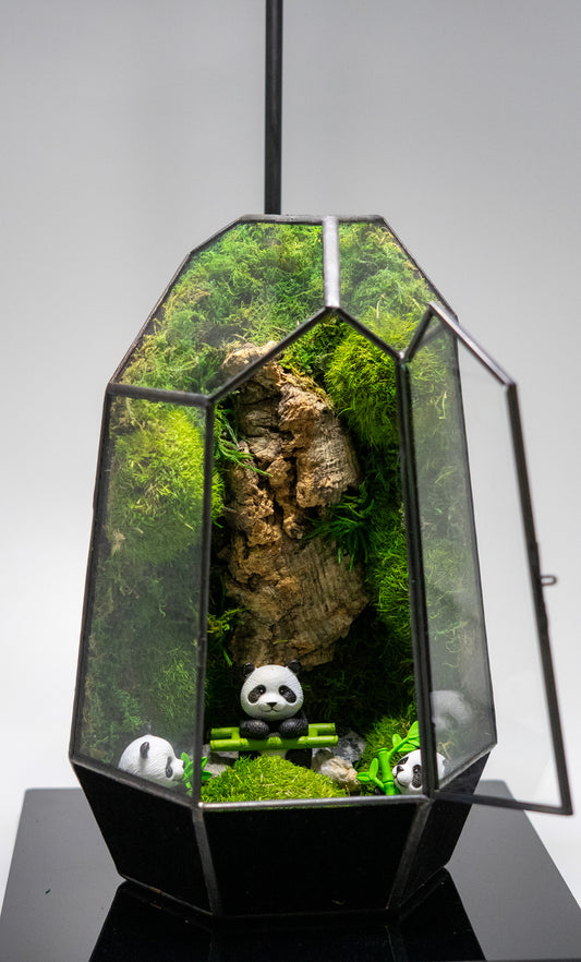 Panda Forest Preserved Moss Terrarium Home Decor Centerpiece