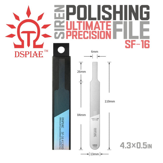 DSPIAE SF-16 Siren Irregular Glass Mirror Polishing File Slim Flat Head