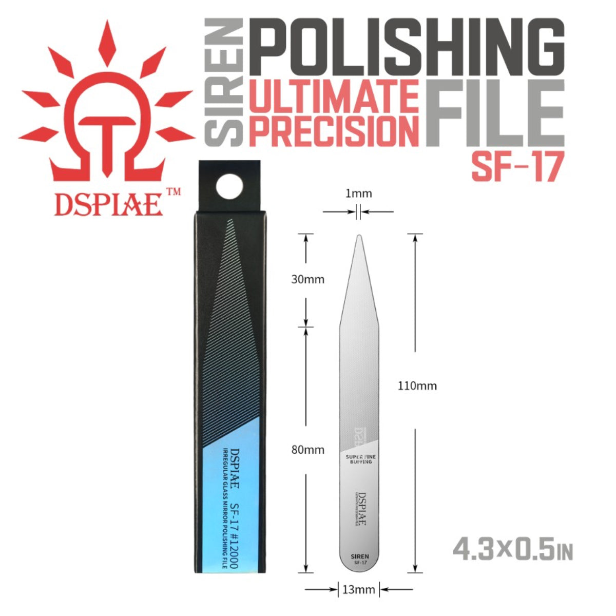 DSPIAE SF-17 Siren Irregular Glass Mirror Polishing File Narrow Point
