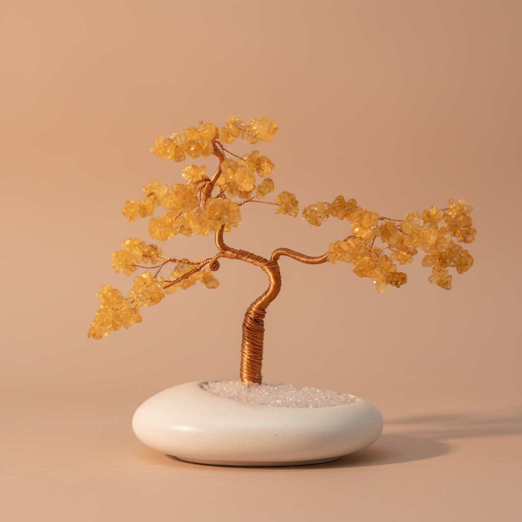 Citrine with Copper Wire Bonsai Crystal Feng Shui Tree