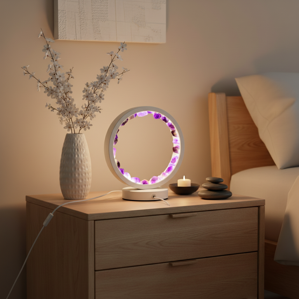 Amethyst Night Lamp, Natural Healing Crystal Ring Light for Home Decor