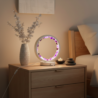 Amethyst Night Lamp, Natural Healing Crystal Ring Light for Home Decor