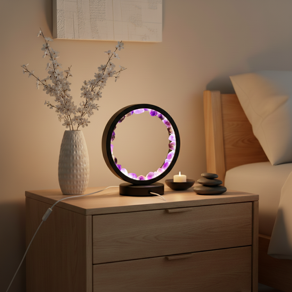 Amethyst Night Lamp, Natural Healing Crystal Ring Light for Home Decor
