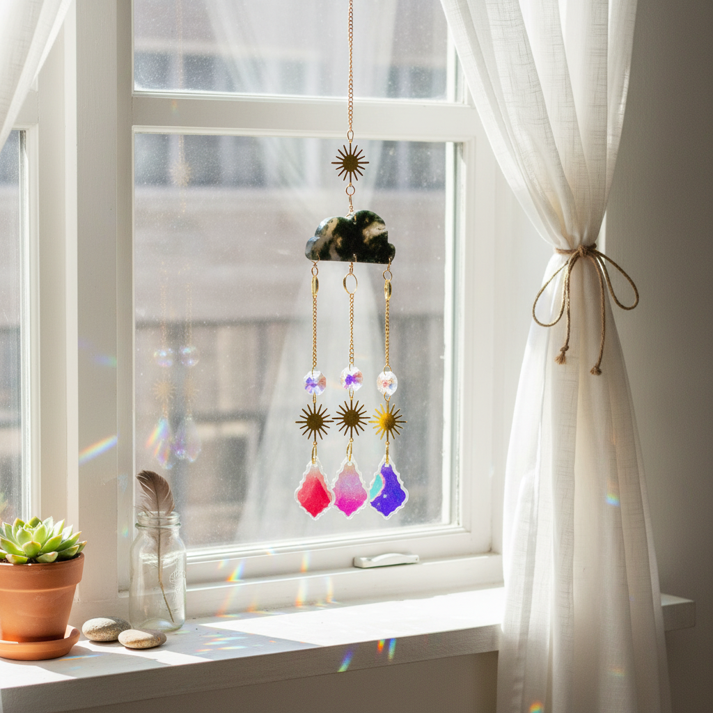 Crystal Cloud Sun Catcher, Boho Room Decor