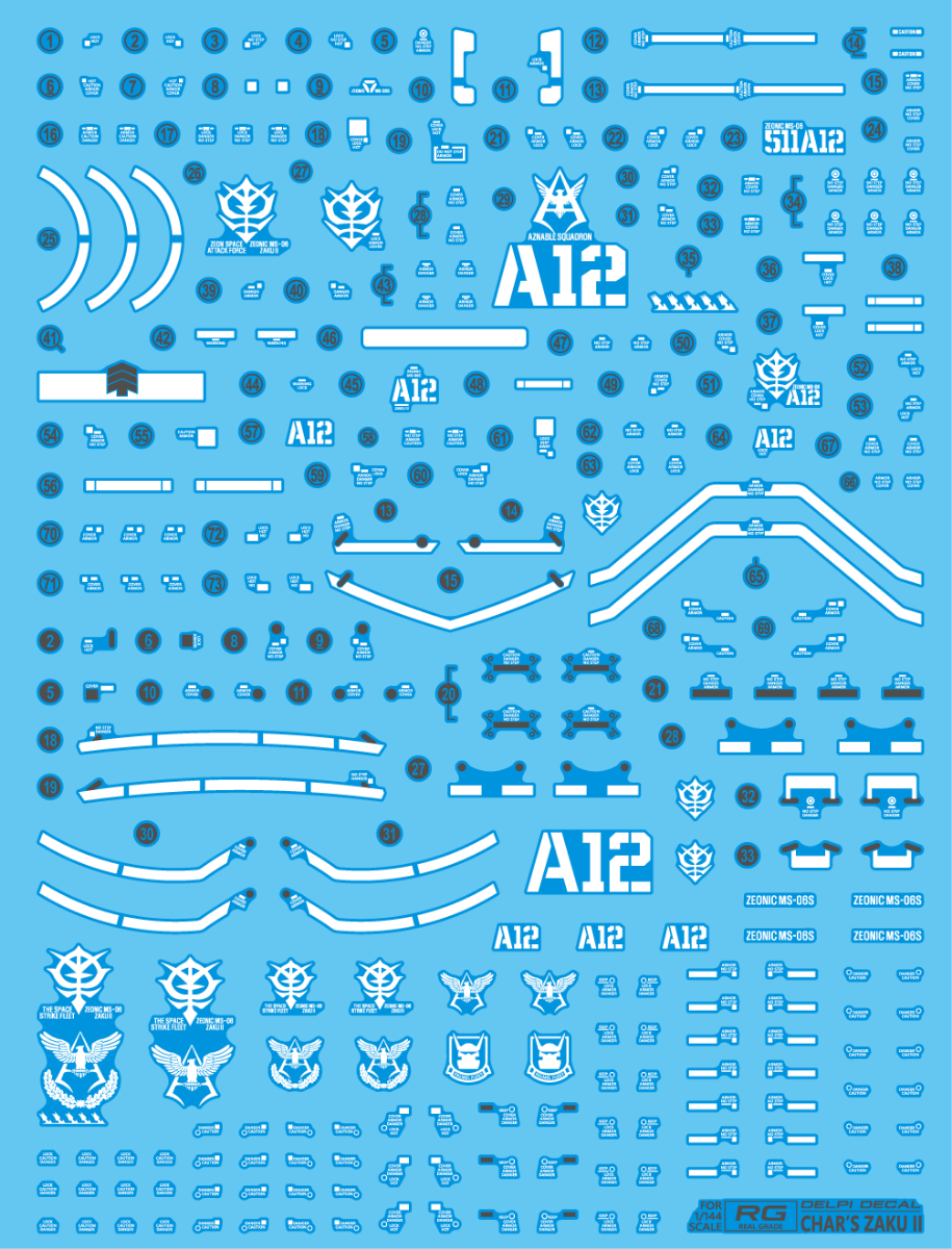 Delpi Decal Waterslide Decals for RG Char's Zaku II