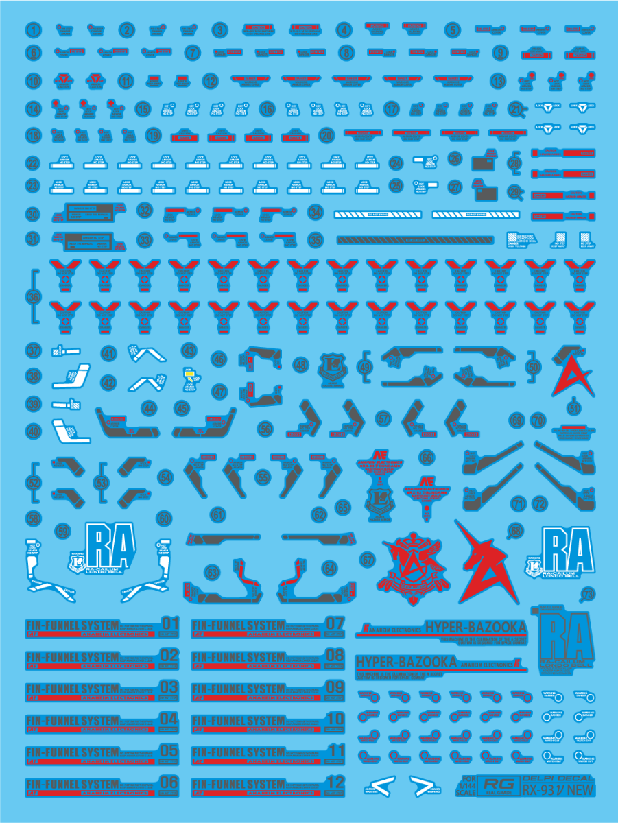 Delpi Decal Waterslide Decals for RG RX-93 Nu Gundam